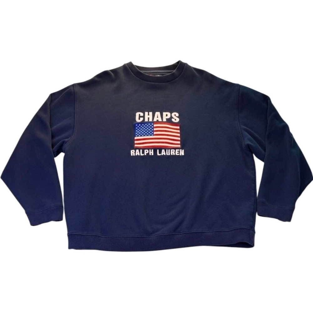 Chaps Ralph Lauren American Flag Navy Blue Crewneck Sweatshirt Mens XL Americana